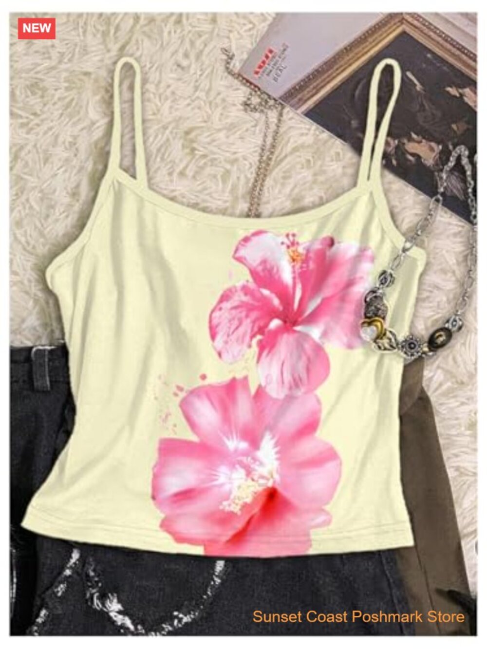 3 Pack Floral Print Crop Camisole Tops Spaghetti Strap Tank Tops Summer - Picture 4 of 5